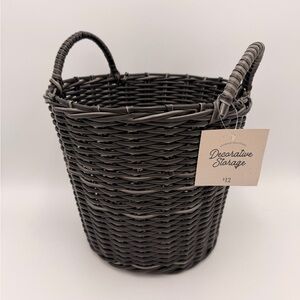 Black Woven Decorative Storage Basket with Handles